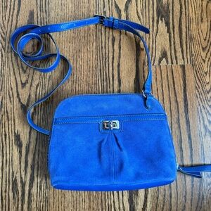 B Makowsky Blue Suede Crossbody Bag